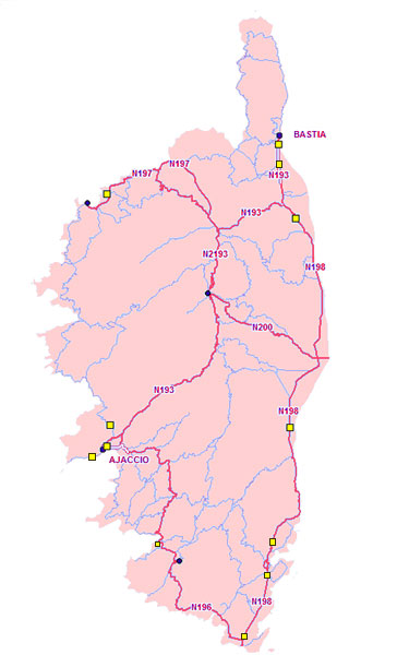radars en corse, carte corse